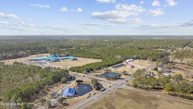 birds eye view of property with a forest view