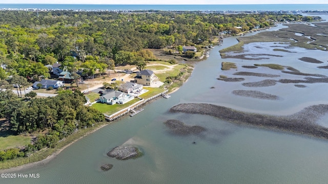 aerial view with a view of trees and a water view