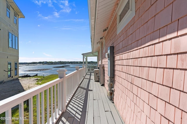 exterior space with a water view