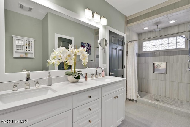 334 NE 48th St, Oak Island, NC 28465 - bathroom with double vanity and tiled shower