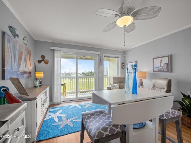 650 Cedar Point Blvd Unit B14, Cedar Point, NC 28584 - office area featuring a ceiling fan, light wood-type flooring, and ornamental molding