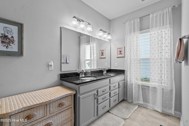 bathroom featuring plenty of natural light, a sink, and double vanity