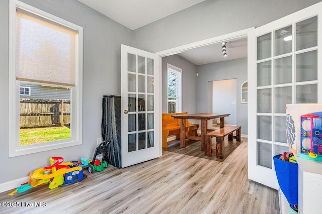 301 Softwood Ct, Jacksonville, NC 28540 - recreation room featuring french doors, baseboards, and wood finished floors