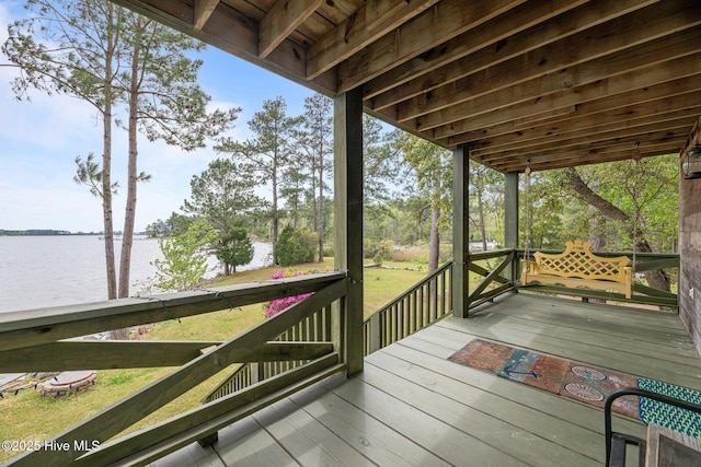 388 Matthews Rd, Bayboro, NC 28515 - wooden terrace featuring a water view and a yard