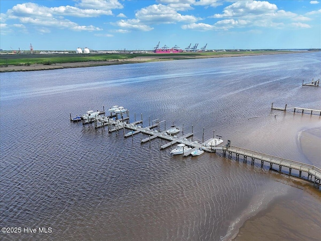 water view featuring a boat dock and boat lift