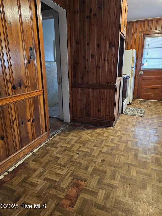 interior space with wooden walls