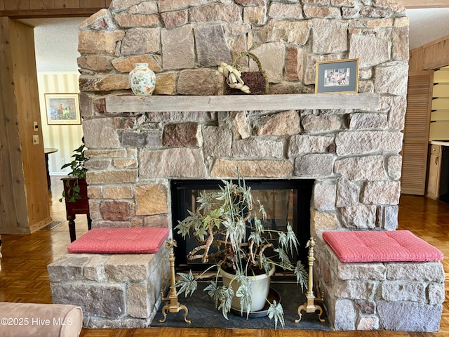207 Bump A Long Ln, Southern Pines, NC 28387 - room details with wood walls, visible vents, and a fireplace