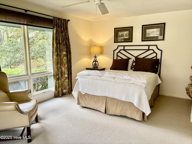 207 Bump A Long Ln, Southern Pines, NC 28387 - carpeted bedroom with baseboards, multiple windows, ceiling fan, and a textured ceiling