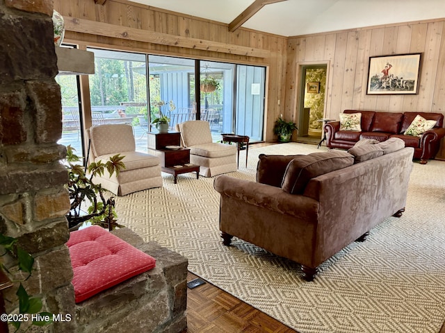 207 Bump A Long Ln, Southern Pines, NC 28387 - living room with wood walls and lofted ceiling