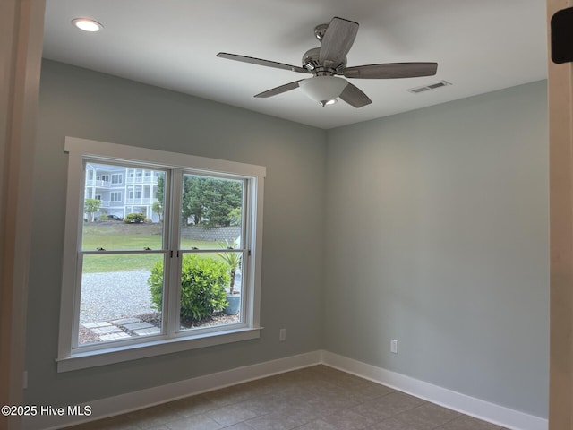 1129 Bennett Rd Unit 8B, Minnesott Beach, NC 28510 - spare room featuring ceiling fan, tile patterned flooring, visible vents, recessed lighting, and baseboards