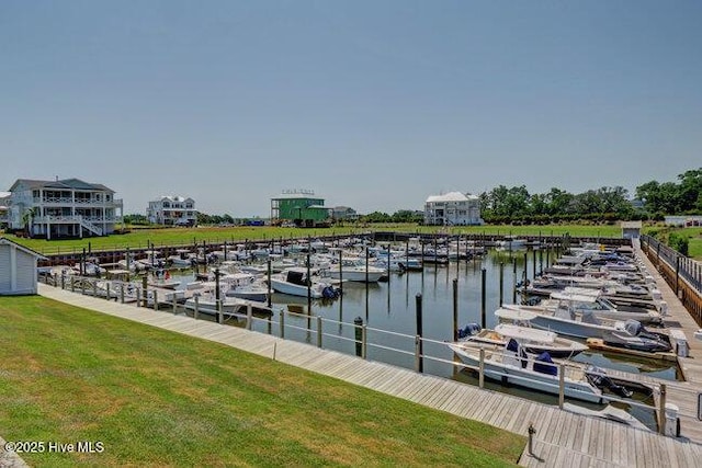 view of dock with a water view