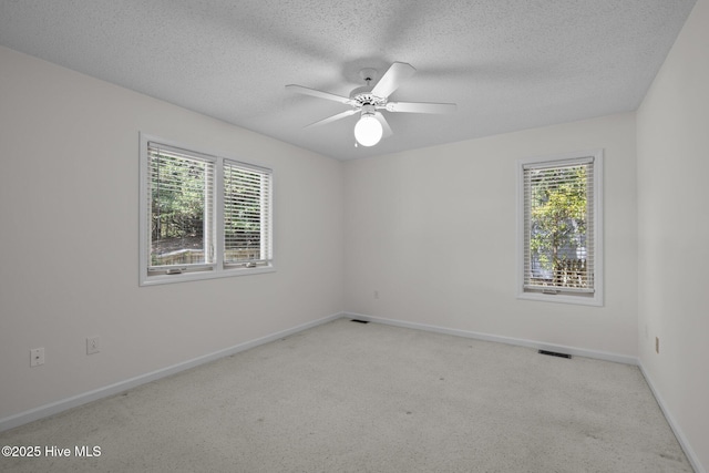unfurnished room with plenty of natural light, carpet flooring, a textured ceiling, and baseboards