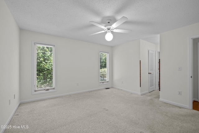 empty room with a textured ceiling, light carpet, and a wealth of natural light
