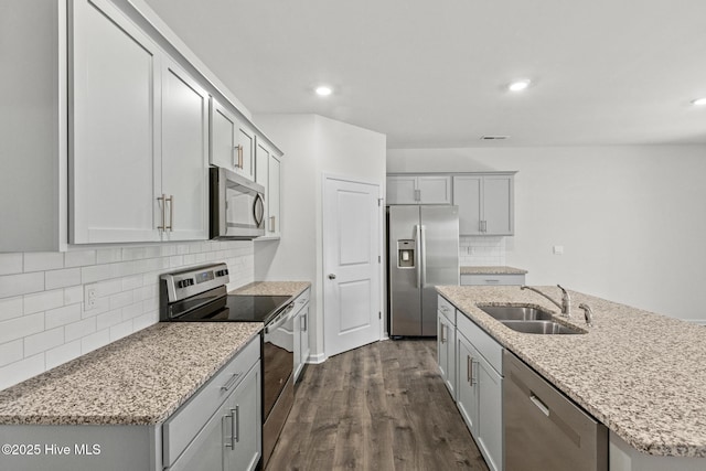 5900 Santo Domingo Ct, New Bern, NC 28560 - kitchen featuring a sink, gray cabinets, stainless steel appliances, and tasteful backsplash