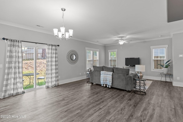761 Cypress Village Pl, Wilmington, NC 28412 - living area featuring baseboards, a healthy amount of sunlight, and dark wood-type flooring