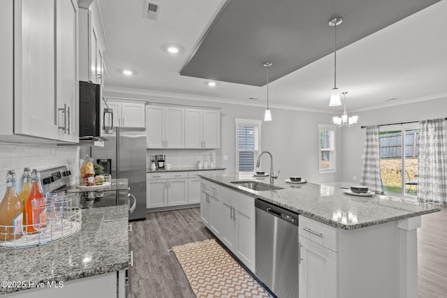 761 Cypress Village Pl, Wilmington, NC 28412 - kitchen with ornamental molding, a wealth of natural light, appliances with stainless steel finishes, and a sink