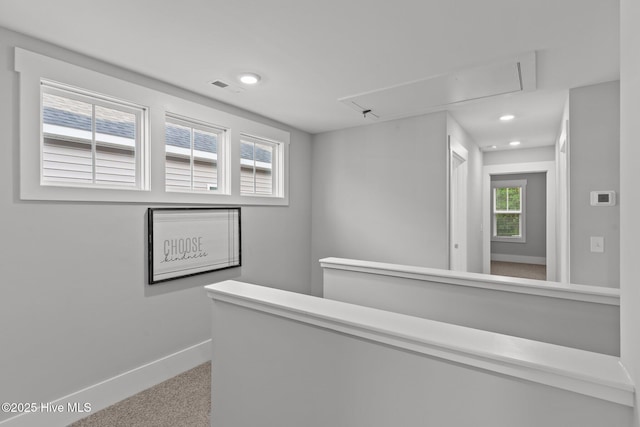 761 Cypress Village Pl, Wilmington, NC 28412 - hall with attic access, carpet, baseboards, visible vents, and recessed lighting