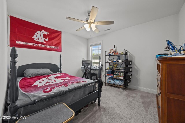 506 White Shoal Way, Sneads Ferry, NC 28460 - bedroom featuring visible vents, baseboards, carpet floors, and ceiling fan