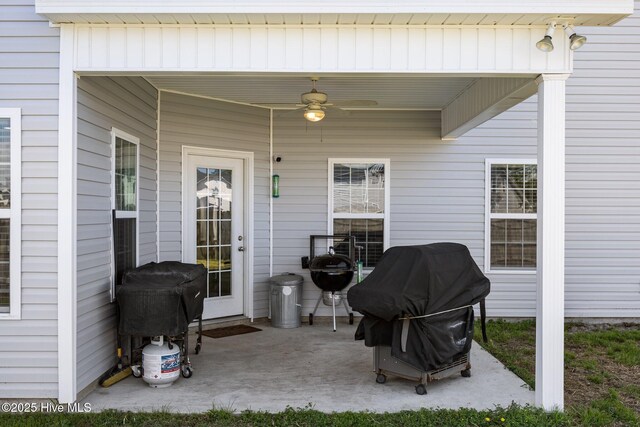506 White Shoal Way, Sneads Ferry, NC 28460 - view of patio with a ceiling fan and a grill