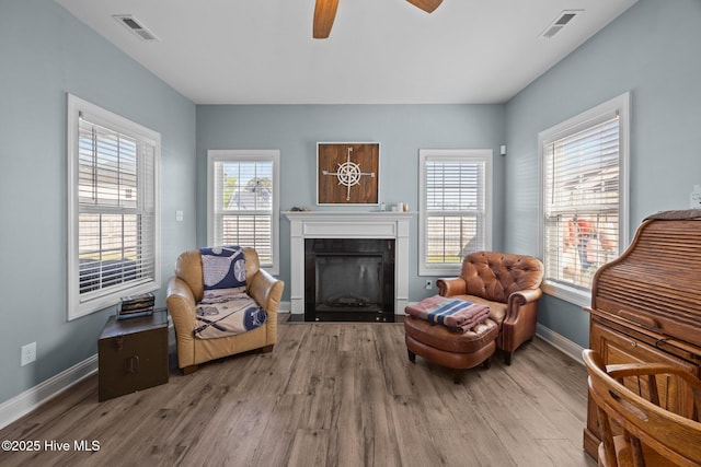 506 White Shoal Way, Sneads Ferry, NC 28460 - sitting room with visible vents, wood finished floors, and a fireplace