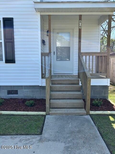 409 E Broad St, Elizabeth City, NC 27909 - entrance to property with crawl space and covered porch