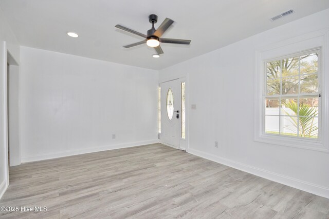 504 Belmont Ave SW, Wilson, NC 27893 - spare room featuring baseboards, recessed lighting, light wood-style floors, visible vents, and ceiling fan