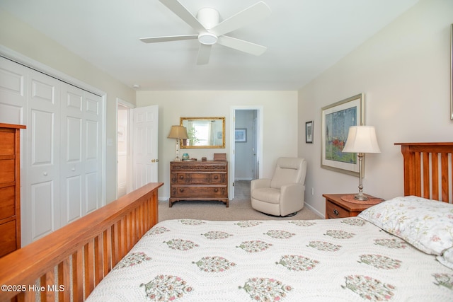 101 Beaufort Walk, Beaufort, NC 28516 - bedroom featuring light carpet, a closet, baseboards, and ceiling fan