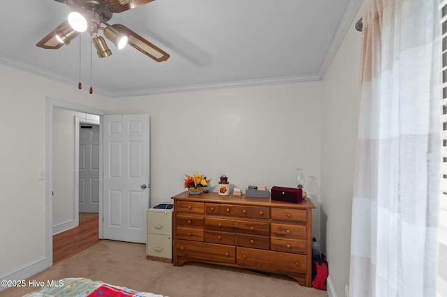 379 Greenbrier Rd, Tarboro, NC 27886 - bedroom featuring crown molding, ceiling fan, and light carpet