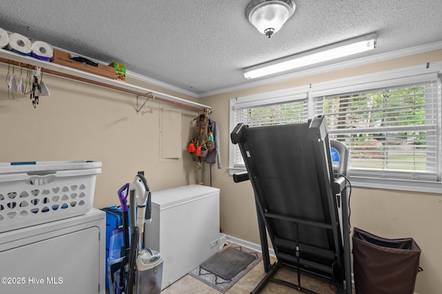 379 Greenbrier Rd, Tarboro, NC 27886 - washroom with a textured ceiling, laundry area, and ornamental molding