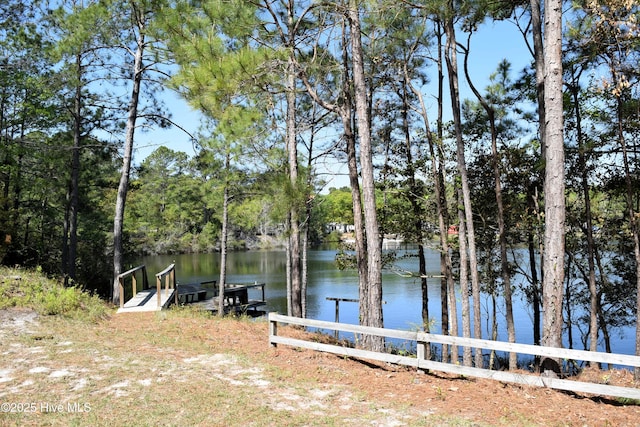 view of dock featuring a water view