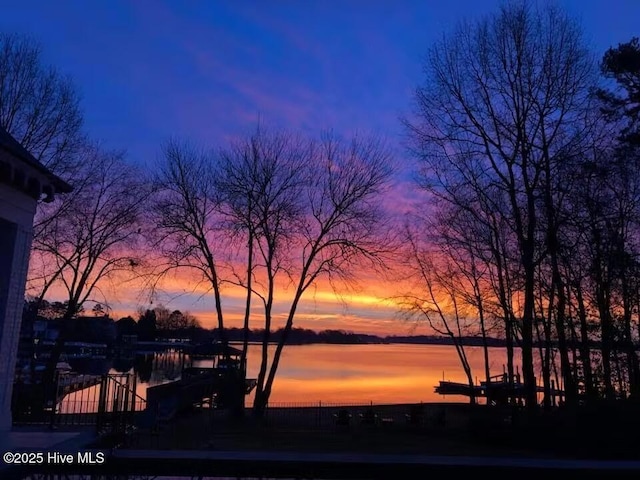 water view featuring a dock