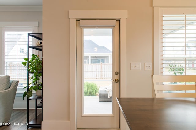 entryway with wood finished floors