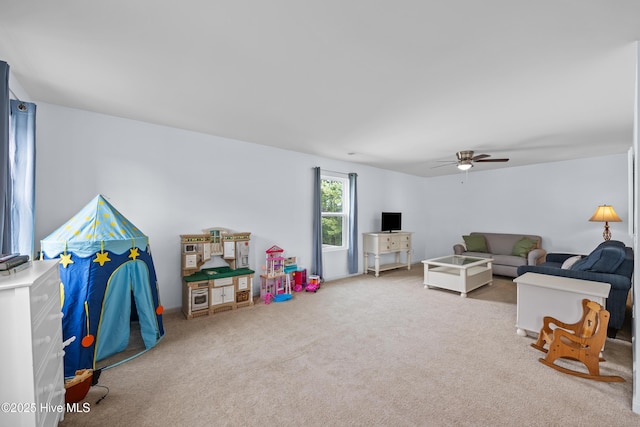 7351 Bellacroft Dr, Leland, NC 28451 - living area with carpet floors and ceiling fan