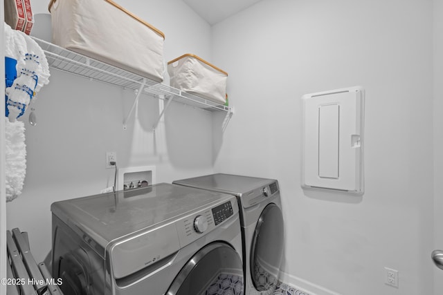 7351 Bellacroft Dr, Leland, NC 28451 - washroom with washing machine and dryer, electric panel, and baseboards