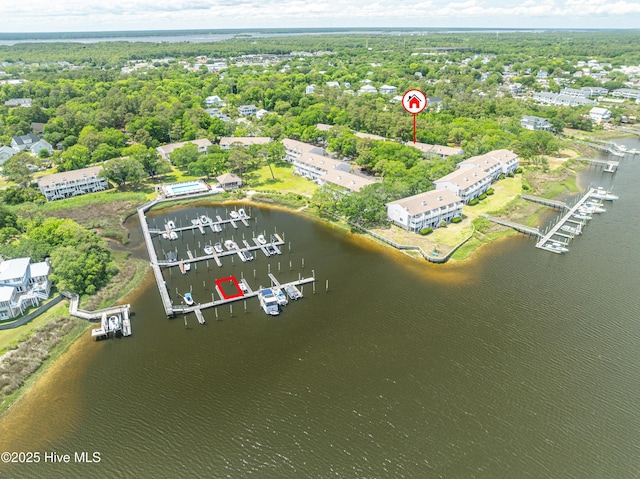 aerial view of a nearby body of water