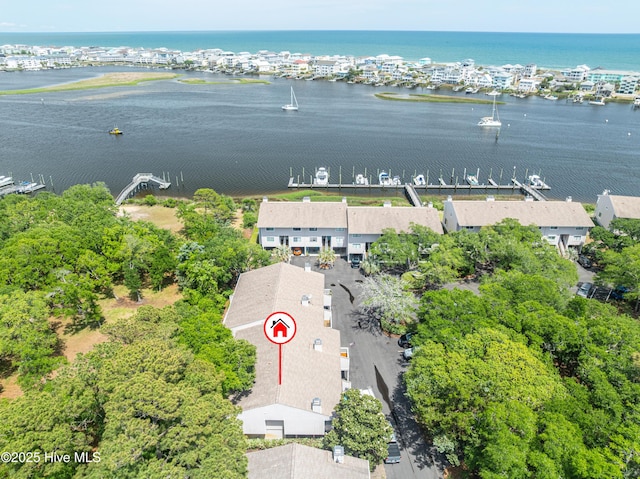 aerial overview of property's location featuring a large body of water
