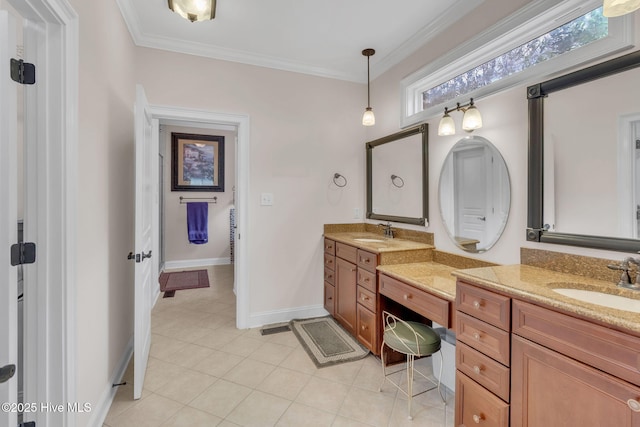 3400 Canmorre Ct, Fayetteville, NC 28306 - bathroom with ornamental molding, baseboards, vanity, and tile patterned flooring