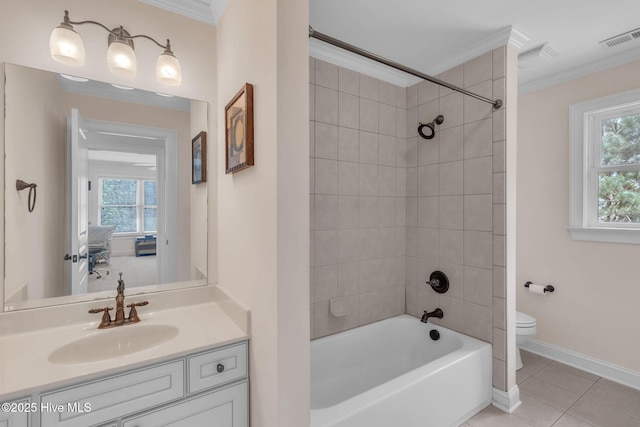 3400 Canmorre Ct, Fayetteville, NC 28306 - full bath featuring tile patterned flooring, visible vents, ornamental molding, and toilet