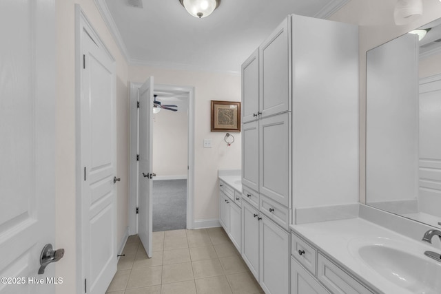 3400 Canmorre Ct, Fayetteville, NC 28306 - bathroom with tile patterned floors, vanity, and ornamental molding