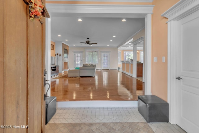 3400 Canmorre Ct, Fayetteville, NC 28306 - interior space featuring recessed lighting, light tile patterned floors, ornamental molding, and ceiling fan