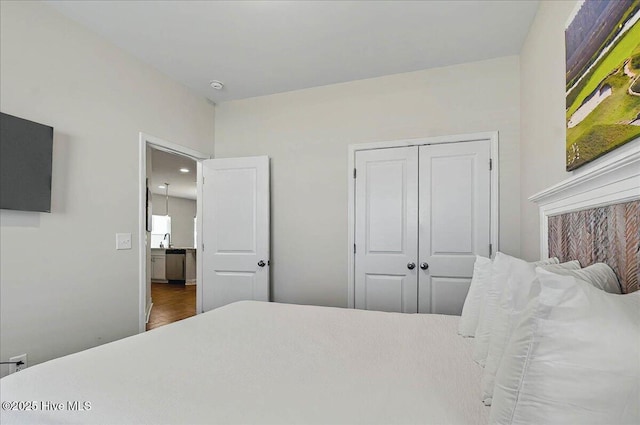 bedroom featuring a closet and wood finished floors