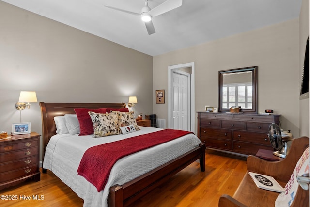 423 Black Diamond Dr, Wilmington, NC 28411 - bedroom with a closet, ceiling fan, and wood finished floors