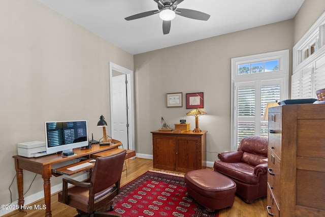 423 Black Diamond Dr, Wilmington, NC 28411 - office space with baseboards, light wood-type flooring, and a ceiling fan