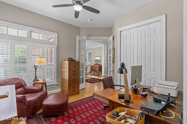 423 Black Diamond Dr, Wilmington, NC 28411 - office featuring french doors, wood finished floors, and ceiling fan