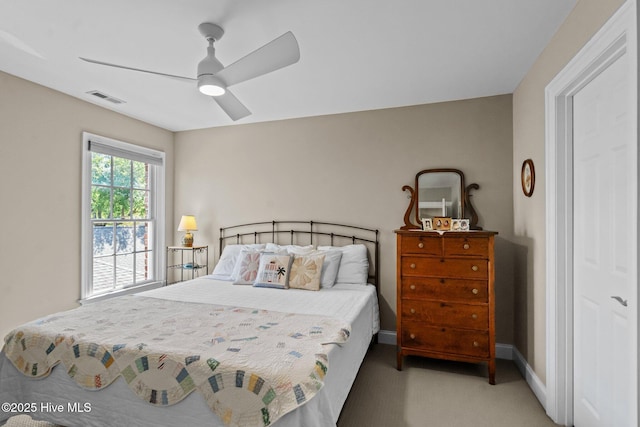 423 Black Diamond Dr, Wilmington, NC 28411 - bedroom with visible vents, baseboards, a ceiling fan, and carpet floors