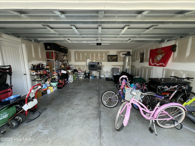 garage featuring water heater