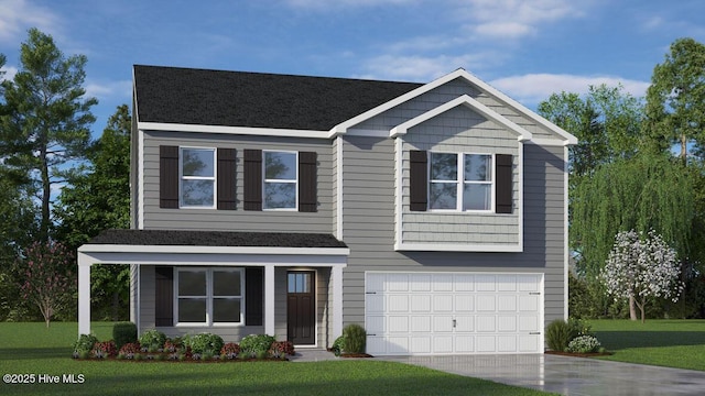 2012 Minnette Cir, New Bern, NC 28562 - craftsman inspired home with concrete driveway, a garage, and a front lawn