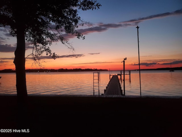 view of dock with a water view