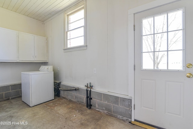 washroom with cabinet space and washer / dryer