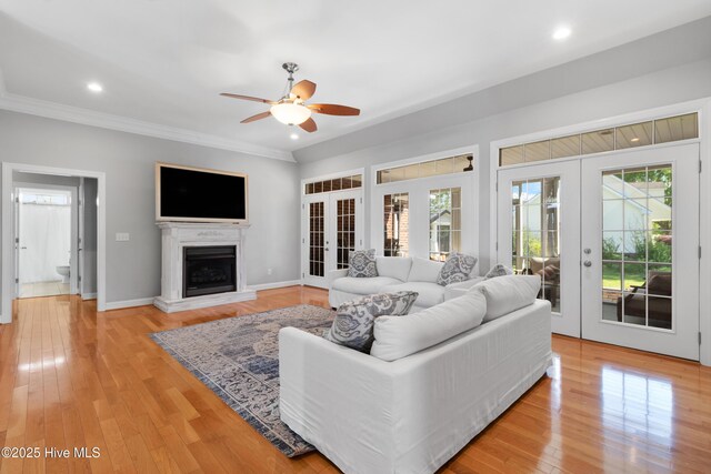 103 Arabian Cir, Beulaville, NC 28518 - living area with french doors, a ceiling fan, light wood-style floors, baseboards, and recessed lighting